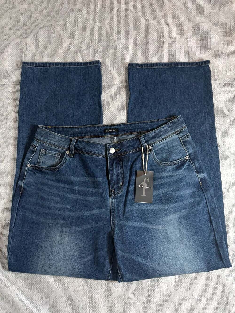 Flamingals Mid Rise Straight Leg Jeans Size 2XL Dark Blue Denim